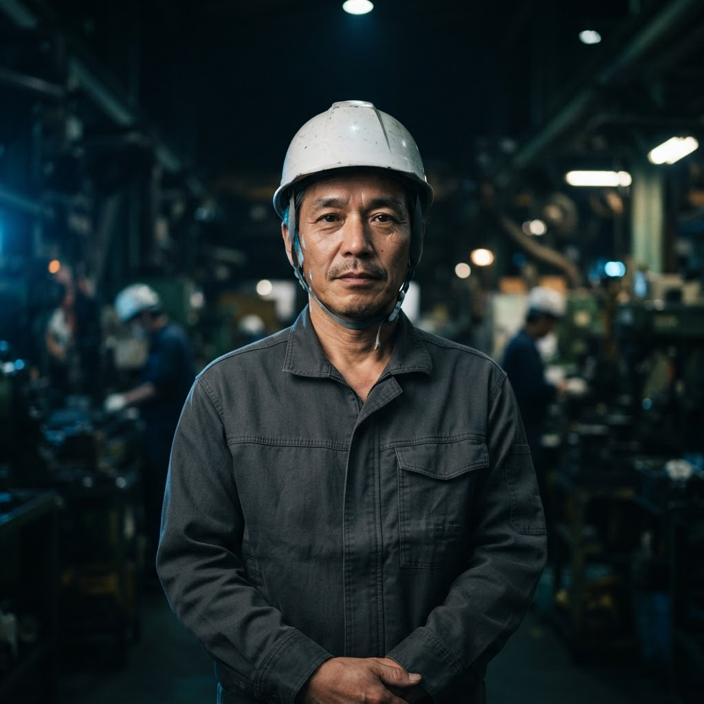 製造ラインで働く作業員のポートレート